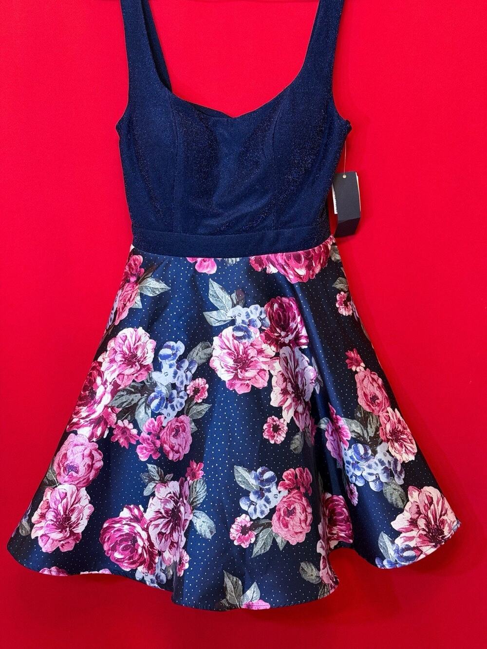 New Small US 5  City Studio Women Dress Cocktail Party Blue Stretch Metallic